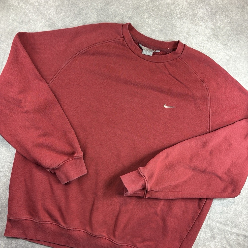 Vtg Y2K Nike Sweatshirt Crew Neck Men's 2XL Dark Red Swoosh Check Silver Tag